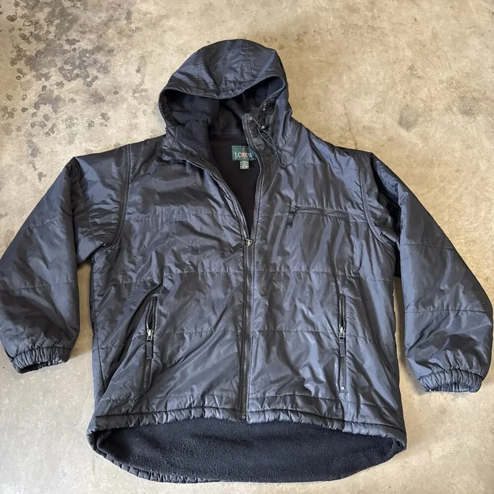 J CREW EXPEDITION DOWN PUFFER JACKET Black Soft Shell Vintage Mens Large Tall